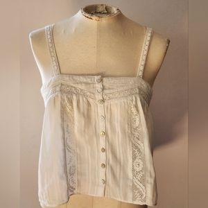 LoveShackFancy Maitri Cropped Lace-trimmed Cotton Tank in White, size M